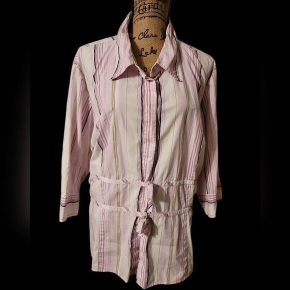 Lane Bryant Button Down Striped Tie front Blouse Size 26/28 - Picture 1 of 7